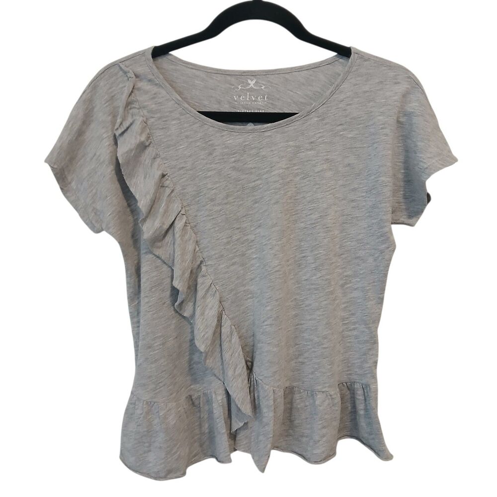 Velvet by Graham & Spencer Vintage Slub Ruffle Short Sleeve Gray Top Size XS